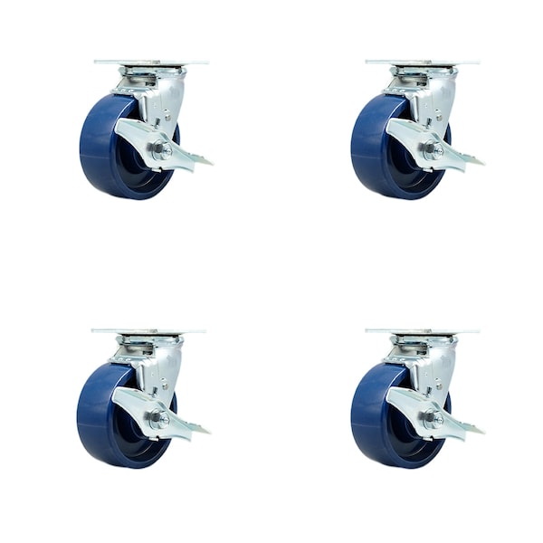 5 Inch Solid Polyurethane Swivel Caster Set with Ball Bearings and Brakes SCC